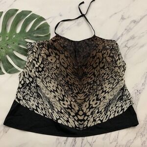 Swimsuits For All Womens Tankini Top Plus Size 28 Black Brown Animal Print